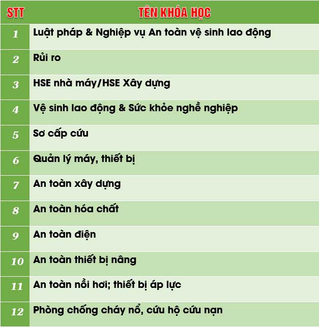 Nội dung khóa đào tạo nghiệp vụ kỹ thuật an toàn, vệ sinh lao động Nội dung khóa đào tạo nghiệp vụ kỹ thuật an toàn, vệ sinh lao động
