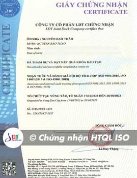 mẫu chứng nhận iso9001 iso14001 iso45001 iso22000