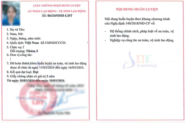 giấy chứng nhận an toàn nhóm 5