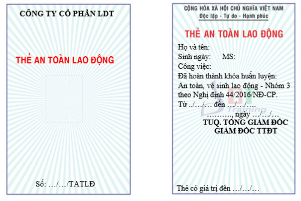 mẫu thẻ an toàn lao động mẫu thẻ an toàn lao động